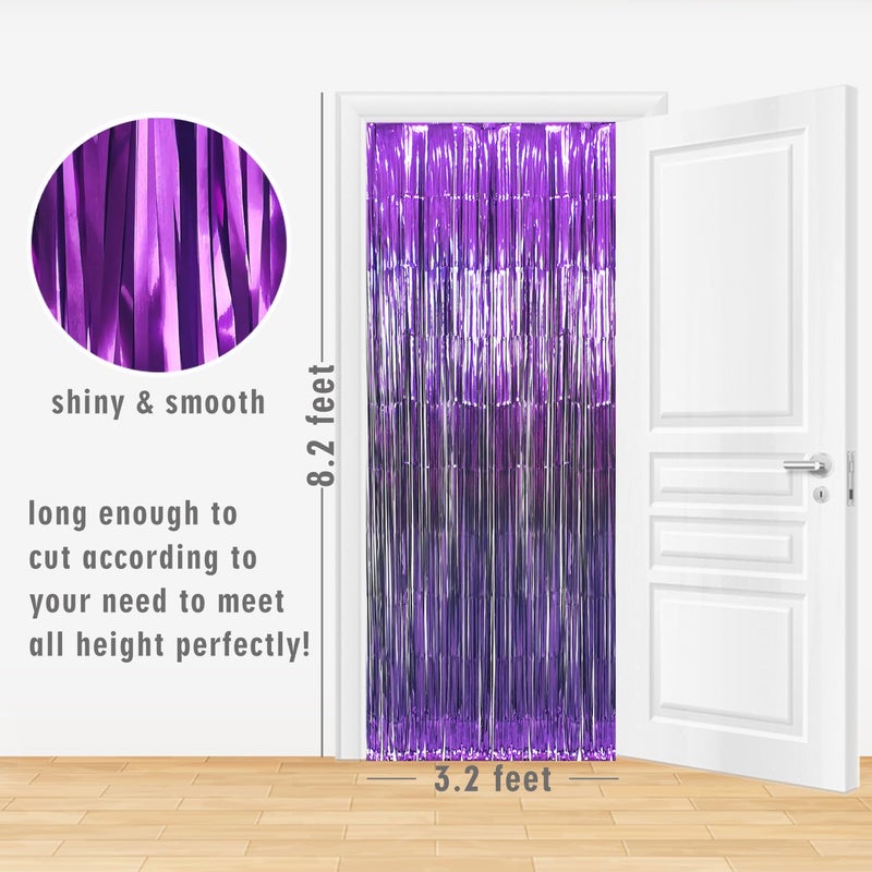 GOER 3.2 ft x 8.2 ft Metallic Tinsel Foil Fringe Curtains Party Photo Backdrop Party Streamers for Halloween Birthday,Graduation,New Year Eve Decorations (5 Packs,Purple) - Image 3